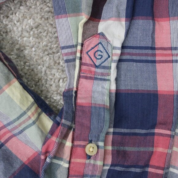 GANT Rugger Shirt Mens Large Red/Blue Plaid E-Z Fit Cotton Long Sleeve Button - Picture 9 of 16